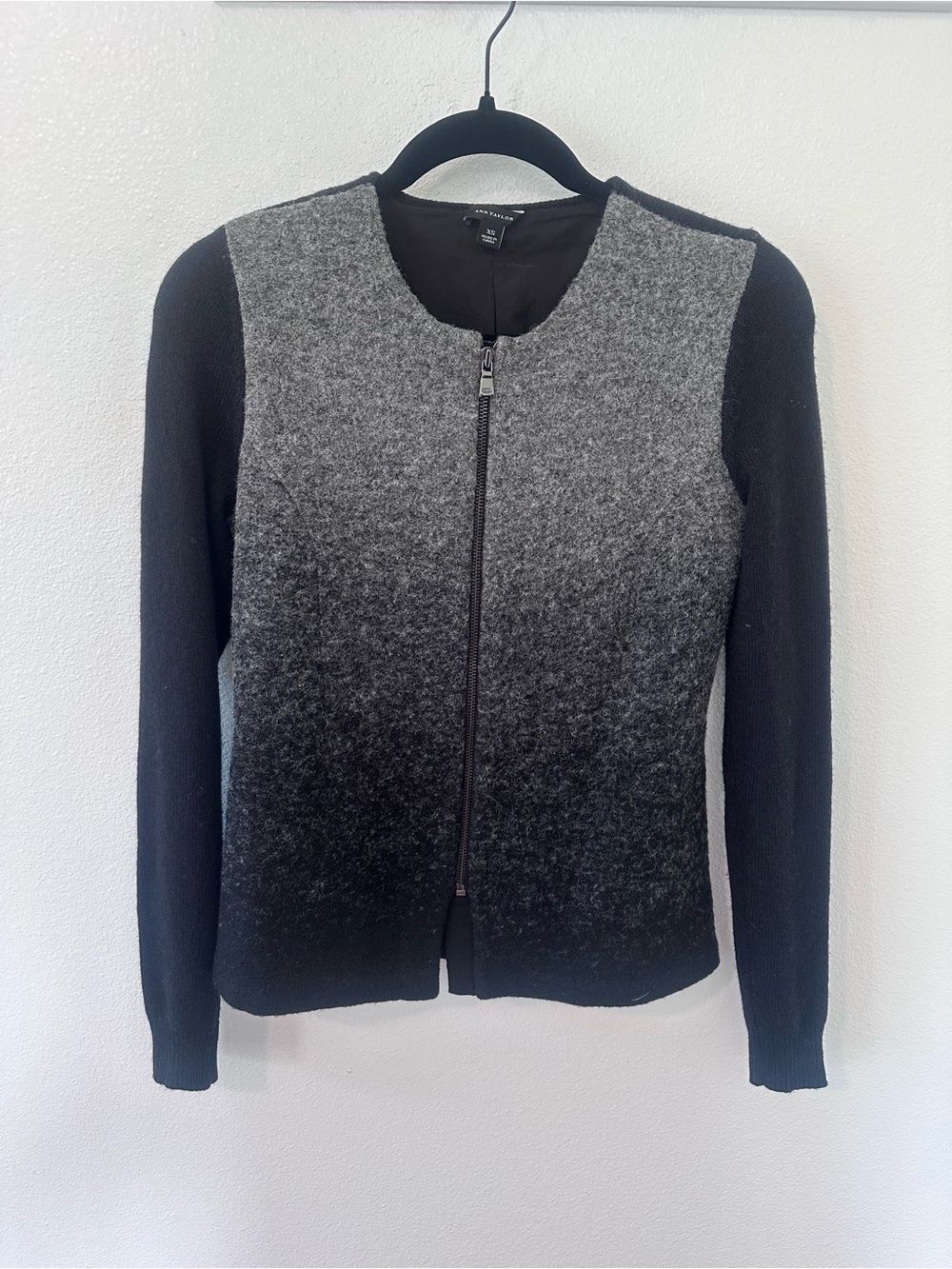 Ann Taylor Gray Ombre Zip-Neck Cardigan